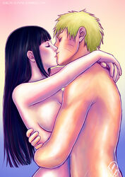 aurora-lynne black_hair canon_couple female human hyuuga_hinata intimate male naruto straight tender uzumaki_naruto