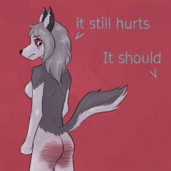 anthro bodily_fluids butt butt_slap caning crying dialogue dogsmoker female hellaverse helluva_boss loona_(helluva_boss) makeup mascara nude punishment running_makeup running_mascara slap spanking spanking_mark tears