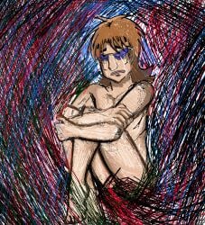 1boy alone artist_upload bad_anatomy big_lips big_nose bright_colors brown_hair crying crying_with_eyes_open fkmt hugging_self kazuya_hyodo_(kaiji) male male/male male_only naked naked_male no_genitals no_genitals_shown nonsexual nonsexual_nudity poorly_drawn sad self_upload tumblr tumblr_link ultimate_survivor_kaiji vent vent_art