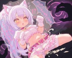 1boy 1girl animal_ears breasts cat_ears cat_tail censored commentary_request commission crop_top cum cum_in_pussy cum_overflow gloves heart heart-shaped_pupils hetero highres long_hair midriff mind_control miniskirt mosaic_censoring navel original paw_pose psd_available sex short_sleeves shorts skeb_commission skirt small_breasts symbol-shaped_pupils tail torn_clothes torn_shorts variant_set white_gloves yellow_eyes zusshii_(libertasgenesis)