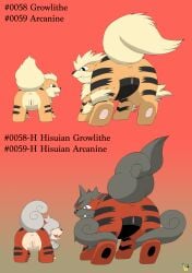 absurd_res anus arcanine artist_logo butt english_text featureless_crotch female female_feral feral fluffy fluffy_tail fur generation_1_pokemon generation_8_pokemon genitals gradient_background group growlithe hi_res hisuian_arcanine hisuian_form hisuian_growlithe logo looking_at_viewer looking_back looking_back_at_viewer nintendo orange_body orange_fur pichu90 pokemon pokemon_(species) rear_view regional_form_(pokemon) simple_background tail text tongue tongue_out vulva x_anus