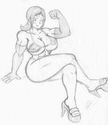 1girls 2015 abs biceps big_breasts breasts busty female female_only firegon55 greyscale hair heels high_heels huge_breasts human large_breasts looking_at_viewer monochrome muscular muscular_female nintendo ripped shiningtatsu sitting smile solo supergon55 tagme traditional_media_(artwork) wii_fit wii_fit_trainer