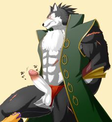 abs anal anal_sex anthro balls biceps big_muscles big_penis canine clenched_eyes clenched_teeth closed_eyes clothed clothing duo edit erection fundoshi fundoshi_aside fur half-dressed male male_only mammal monta_(artist) muscles pecs penetration penis rouen sakuramaru123 scar sex_toy shining_(series) shining_wind teeth tuft uncensored underwear vibrator video_games wolf