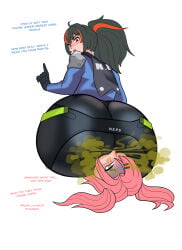 2girls ass big_ass black_hair facefart facesitting fart looking_at_partner looking_back nicole_demara pink_hair sitting_on_face sitting_on_person zenless_zone_zero zhu_yuan