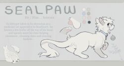 2026 animal_genitalia animal_penis aquatic balls blue_collar collar domestic_cat english_text fan_character felid feline felis feral fur genitals hair hi_res intersex_(lore) littleperrito male mammal model_sheet pawpads penis penis_tip pink_pawpads pink_penis pinniped pronouns seal sealfluff_(littleperrito) solo tail text warriors_(book_series) white_balls white_body white_fur white_hair white_tail