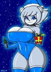 1girls bella_(a_lex_rg47) belyasnikov big_breasts boob_window breasts christmas christmas_clothing christmas_outfit christmas_present cleavage curvy curvy_figure female female_only five_nights_at_freddy's fredina's_nightclub huge_breasts large_breasts leotard solo stockings thick_thighs thighhighs thighs