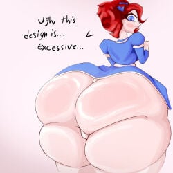 1female 1girls artist_request ass ass_focus big_ass blue_dress blue_eyes blush bottom_heavy curly_hair dialogue dress english english_dialogue english_text female female_focus female_only huge_ass hyper_ass looking_back looking_down massive_ass pigtails poppy_(poppy_playtime) poppy_playtime red_hair red_lipstick ribbons shortstack solo solo_female solo_focus thick thick_ass thick_thighs thighs twintails white_background white_skin