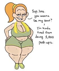 1girls 2026 2d 2d_(artwork) 2d_artwork adult_swim big_breasts breasts clothed clothed_female dialog dialogue digital_art digital_drawing_(artwork) digital_media_(artwork) female human humanoid midriff orange_hair ponytail ponytail_female rick_and_morty shorts solo sports_bra summer_smith sweat sweaty sweaty_body sweaty_female text theslashfive thicc thick thick_thighs towel towel_around_neck
