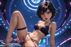 1girls ai_generated arm_support barefoot big_hero_6 big_hero_6:_the_series black_bra black_hair bra breasts brown_eyes dildo dildo_in_pussy dildo_insertion female female_masturbation female_pubic_hair garter_belt gogo_tomago hi_res lingerie lips looking_at_viewer marvel marvel_comics masturbation medium_breasts multicolored_hair navel object_insertion open_mouth panties progenarts pubic_hair purple_bra purple_hair pussy sex_toy short_hair solo spread_legs streaked_hair two-tone_hair uncensored underwear underwear_only vaginal vaginal_insertion vaginal_masturbation vaginal_object_insertion