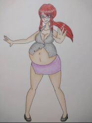 cyberiorr elite_four enjoying_pregnancy female looking_at_viewer lorelei_(pokemon) pokemon pokemon_rgby pregnant pregnant_belly pregnant_female red_eyes red_hair red_hair_female super_belly traditional_media traditional_media_(artwork)