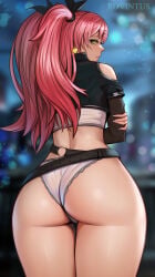1girls back_view colored_nails female female_only hoyoverse light-skinned_female light_skin long_nails mihoyo mihoyo_technology_(shanghai)_co._ltd. nicole_demara painted_nails pink_hair pink_nails rovintus solo zenless_zone_zero