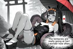 ai_generated female female_only fog hololive hololive_english lying_down nature nature_background ninomae_ina'nis purple_hair rain shiny_hair stockings tentacle tentacle_around_leg tentacle_sex tentacles thought_bubble virtual_youtuber vtuber