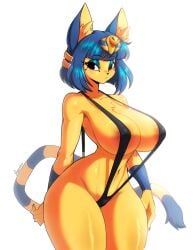 1girls 2026 animal_crossing ankha_(animal_crossing) anthro big_breasts black_clothing black_swimwear blue_hair breasts chest_tuft clothing collarbone domestic_cat eyebrow_through_hair eyebrows eyelashes felid feline felis female female_only glistening glistening_body glistening_breasts hair inner_ear_fluff looking_at_viewer mammal navel nintendo one-piece_swimsuit sling_bikini sling_swimsuit solo sozokuu swimwear thick_thighs translucent translucent_hair tuft uraeus very_high_resolution wide_hips yellow_body