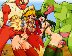 2boys 2girls animal_genitalia ass avian bird blaziken blue_eyes blush bow bra breasts chicken clothing cum cum_in_pussy cum_inside erection female female_human femsub foursome from_behind group group_sex hair half-closed_eyes hand_holding human interspecies legwear looking_back male male/female male_blaziken male_pokemon male_pokemon/female_human maledom mammal nintendo one_eye_closed open_mouth penetration penis poke_ball pokemon pokemon_(species) pokephilia pussy reptile saliva scalie sceptile sex smile straight sweat tears teeth tongue tongue_out underwear vaginal_penetration vcampan vein veiny_penis video_games