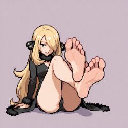1girls ai_generated barefoot creatures_(company) cynthia_(pokemon) feet female female_only foot_fetish foot_focus game_freak looking_at_viewer nintendo pixel_art pokemon pokemon_bdsp pokemon_dppt self_upload soles solo solo_female toes