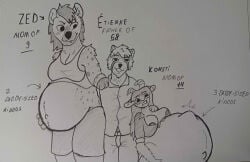 ailurid anthro big_breasts bite biting_lip bottomwear bovid breasts caprine clothing family female fetal_movement goat group hand_on_own_belly hi_res hyena hyper hyper_pregnancy larger_female larger_male male male/female mammal multiple_pregnancies patchwork_weasel polygamy pregnant pregnant_anthro pregnant_female red_panda rimworld shirt shorts size_difference smaller_female spotted_hyena standing tank_top topwear trio