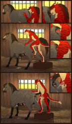 2024 absurd_res anal anal_penetration animal_genitalia animal_penis anthro anthro_on_feral anthro_penetrating anthro_penetrating_feral anthro_penetrating_male artist_name balls barn bestiality biped bodily_fluids close-up colored comic cum cum_in_ass cum_inside day duo english_text equid equine equine_genitalia equine_penis erection felid feral feral_penetrated from_behind_position fur genital_fluids genitals grey_body height_assist hi_res horse inside interspecies larger_feral larger_male larger_penetrated looking_pleasured male male/male male_on_feral male_penetrated male_penetrating male_penetrating_feral male_penetrating_male mammal nude oral penetration penile penile_penetration penile_spines penis penis_in_ass prehistoric_species pull_out quadruped red_body red_fur rimming rimming_male saber-toothed_tiger saliva saliva_on_anus sex size_difference smaller_anthro smaller_male stable text thorn193