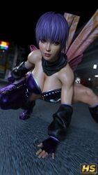 1girls 3d ass ayane_(doa) big_ass big_breasts breasts dead_or_alive digital_media_(artwork) female female_only hagiwara_studio large_breasts light-skinned_female light_skin purple_hair red_eyes short_hair solo solo_female thick_thighs