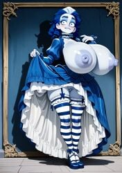 1girls ai_assisted ai_generated big_breasts big_nipples blue_hair blue_skin blush dress female female_only frankelda frankelda's_book_of_spooks garter_belt garter_straps grey_hair skirt_up socks tagme