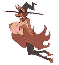 anthro bat breasts brown_hair female hat huge_breasts robotjoe thighhighs witch