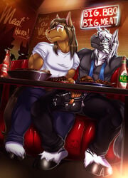 anthro balls duo equine handjob horse katsuke male male_only mammal multiple_males penis public stealth under_the_table yaoi zebra