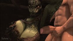 1boy 1boy1girl 1girls 3d_animation animated anthro argonian armor armpit armpit_fetish armpit_fucking armpit_sex balls ballsack bethesda_softworks big_balls big_breasts big_penis breasts brown_hair clothing dominant dominant_human dominant_male female furry gif grabbing_own_breast green_body green_scales hand_on_penis huge_penis male male/female navel penis pubes pubic_hair rayhuma rubbing scalie scar scar_on_face short_playtime shorter_than_10_seconds skyrim spikes_(anatomy) submissive submissive_anthro submissive_female tan_body tan_skin unseen_male_face yellow_sclera