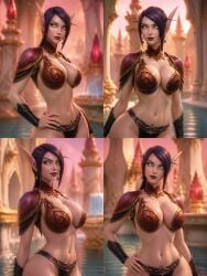1girls ai_generated architecture belly_button bikini_armor blood_elf blood_elf_female blurry_background bracers breastplate cleavage dark_hair dark_purple_hair earrings elf_ears elf_female eyelashes eyeshadow fantasy fantasy_world female_only glowing_eyes green_eyes grok hair_over_one_eye hourglass_figure inner_sideboob large_breasts light-skinned_female lipstick long_eyebrows looking_at_viewer low_ponytail midriff multiple_images multiple_panels narrow_waist neck_accessory neck_cuff oc original_character panels pauldrons poolside pose posing rgomez007 rib_lines ribs seductive_look self_upload sexy_elf silvermoon skimpy_armor slight_smile smiling_at_viewer solo_female thick_lips tied_hair warm_lighting world_of_warcraft