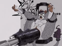 2026 absurd_res anthro big_breasts black_dildo bodily_fluids breasts brown_hair brown_tail_tuft butt cuff_(restraint) cuffed_ankles dildo fast_sex felid feline female fucking_machine fur furbo genitals grey_body grey_fur hair hands_behind_head hi_res huge_dildo leg_cuffs machine mammal markings motion_blur nude open_mouth pasties paws rape raped_female restraints scared sex_toy simple_background snout solo spots spotted_body spotted_fur sweat sweaty_body sweaty_butt tail tail_cuff tail_tuft tears tremble_spikes tuft vulva yellow_eyes