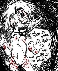 1boy artist_upload artistic_nudity bad_anatomy bad_art big_eyebrows bloodshot_eyes chibi chibi_inset choked choked_from_behind crying crying_with_eyes_open despair drooling fkmt glasses glasses_only hands-free kazuya_hyodo_(kaiji) male male_only naked naked_male no_genitals no_genitals_shown nonsexual nonsexual_nudity poorly_drawn rope rope_around_neck self_degradation self_harm self_harm_scars self_upload skinny suffocation text tired tired_look tumblr tumblr_link tumblr_username ultimate_survivor_kaiji vent vent_art white_body