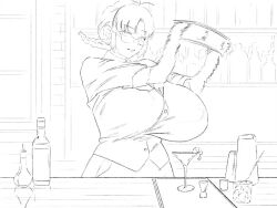 1girls alcohol alcohol_bottle alcoholic_drink animated animation bar bartender bottle bottles bouncing_breasts breast_jiggle breasts_bouncing cocktail_shaker counter countertop glass glasses huge_breasts kumako_(kumakonoh) looking_at_viewer looping_animation martini_glass nipple_bulge no_sound perfect_loop solo tagme video