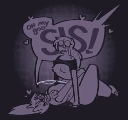 2d blushing bottomless cum cumshot dialogue exposed_breasts futa_on_female holly_(xenopavilia) incest monochrome purple_theme rosie_(xenopavilia) sex sisters small_breasts trans_woman trans_woman_(lore) xenopavilia yuri
