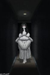 artwork_(digital) big_belly black_hair dvloper female female_only ghost_girl red_eyes slendrina slendrina:_(series) slendrina:_horror_game slendrina:_the_cellar tagme unidentifed7 unidentified-tf unidentifiedsfm vore white_skin
