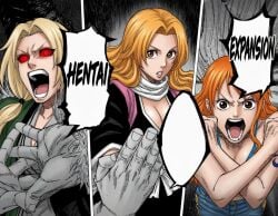 3girls ai ai-created ai_art ai_assisted ai_generated bleach bleach:_the_thousand-year_blood_war blonde_female blonde_hair boruto:_naruto_next_generations english english_text female female_only jujutsu_kaisen light-skinned_female light_skin matsumoto_rangiku meme nami_(one_piece) naruto naruto_(series) naruto_shippuden one_piece open_mouth orange_hair panel panels reference_image shao145 solo solo_female talking text text_bubble tsunade