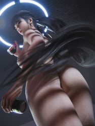 1girl 1girls 2026 3d 3d_(artwork) airorenders android android_girl asian asian_female ass ass_focus big_ass black_hair blender breasts brown_eyes eve_(stellar_blade) female female_focus female_only halo hi_res light-skinned_female light_skin lipstick long_hair looking_at_viewer looking_back nude nude_female shift_up stellar_blade thighs