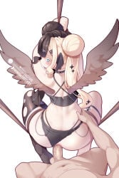 anal anal_penetration blush bottomwear butt clothed clothed/nude clothed_humanoid clothing crop_top duo faceless_character faceless_human faceless_male feathered_wings feathers female female_penetrated first_person_view from_behind_position hair hand_on_hip hi_res hotvr human human_on_humanoid human_penetrating human_penetrating_humanoid human_pov humanoid humanoid_penetrated interspecies looking_at_viewer looking_back looking_back_at_viewer male male/female male_penetrating male_penetrating_female male_pov mammal navel nude nude_human nude_male penetration penile penile_penetration penis_in_ass sex shirt simple_background topwear torn_bottomwear torn_clothing white_background wings