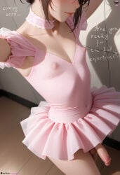 ai_generated ballerina ballet choker cute dress feminine feminine_male flat_chest horny_cultist_artist nipples_visible_through_clothing patreon peeking_penis penis perky_nipples sexy skirt tease teaser testicles tight_clothing