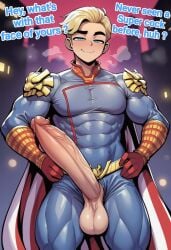 abs ai_generated balls biceps big_balls big_cock big_penis blonde_hair blue_eyes cock cocky69 comic_page english_text fit fit_body fit_male hi_res homelander long_cock long_penis male male_only pecs penis superhero text the_boys