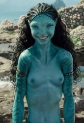 ai_generated alien alien_girl animated avatar avatar:_fire_and_ash avatar:_the_way_of_water beach belly_button black_hair blue-skinned_female blue_body blue_eyes blue_skin breasts female female_only loincloth nipples nude nude_female photorealistic realistic sea smile solo_female tagme topless topless_female tribal tsireya video young young_female