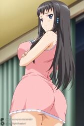 1female 1girl 1girls 2026 ai_generated artist_name ass big_ass big_breasts black_hair blue_eyes blush breasts crossed_arms curtains curvy dress eroge!_h_mo_game_mo_kaihatsu_zanmai hair_ornament hi_res high_quality high_resolution highres himeno_kisara huge_ass huge_breasts indoors large_breasts long_hair looking_at_viewer looking_back patreon patreon_username solo unjobdespiert watermark