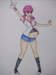 breast_milk_in_a_cup busty busty_female cyberiorr drawing drooling drooling_mouth exposed_belly female female_only gym_leader milk pink_hair pink_hair_female pokemon pokemon_gsc pregnant pregnant_belly pregnant_female whitney_(pokemon)