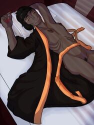 demon demon_girl demoness grey_skin long_nails robe sharp_teeth small_breasts succubus