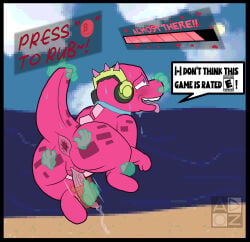 adozthechipmunk anus ass dinosaur english_text erection esrb_rating game gameoverse genital_slit glitch_productions gobbles_(gameoverse) handjob headphones penis precum speech_bubble spread_anus spread_ass spreading t-rex text tongue tongue_out tyrannosaurus_rex youtube