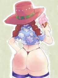 1girls ass big_ass facing_away female female_only hat horohoro_ceo ice_cream miss_goldenweek one_piece thong twintails