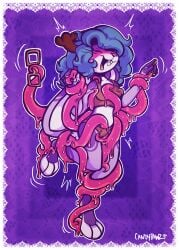 3_toes absurd_res anthro antlers blue_hair blush braces candypawz clothed clothing eyewear feet female floppy_ears glasses goo_creature hair hi_res horn jackalope lagomorph laugh lop_ears mammal paws purple_body removed_glasses restrained slime solo tentacle_tickling tentacles tickle_fetish tickling toes under_clothes underwear underwear_only