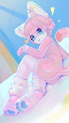 2d 2d_(artwork) ass ass_focus barely_clothed blue_eyes digital_drawing_(artwork) digital_media_(artwork) falni feet female female_only foot_focus footwear fur furry furry_only legwarmers mostly_nude pawpads paws pink_fur socks stirrup_legwear stirrup_socks tail