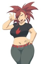 1girls big_breasts female_focus flannery_(pokemon) leedraw11 looking_at_viewer pokemon pokemon_rgby pokemon_rse solo solo_female thicc thicc_thighs thick_thighs
