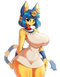 1girls 2026 accessory animal_crossing ankha_(animal_crossing) anthro big_breasts blue_hair breasts clothing domestic_cat egyptian egyptian_clothing eyebrow_through_hair eyebrows eyelashes felid feline felis female female_only hair inner_ear_fluff kalasiris looking_at_viewer mammal nintendo solo sozokuu thick_thighs translucent translucent_hair tuft uraeus usekh very_high_resolution wide_hips yellow_body