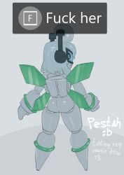 1_girl ass bubble_girl_(die_of_death) confused die_of_death_(roblox) female frutiger_aero looking_at_viewer looking_back pestah roblox roblox_game robot robot_girl self_upload shiny shiny_ass tagme text_box