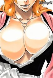 accurate_art_style ai_generated anime_coloring bleach bleach:_the_thousand-year_blood_war curvy female female_only matsumoto_rangiku mature mature_female milf pinup solo solo_female solo_focus stickyai