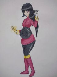 blue_hair blue_hair_female cyberiorr drawing exposed_pregnant_belly female female_only gym_leader pokemon pokemon_rgby pregnant pregnant_belly pregnant_female sabrina_(pokemon) traditional_media traditional_media_(artwork)